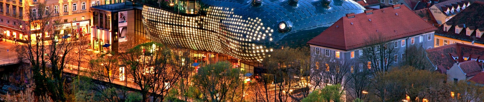     Birdseye view of the Kunsthaus Graz also called the friendly alien 